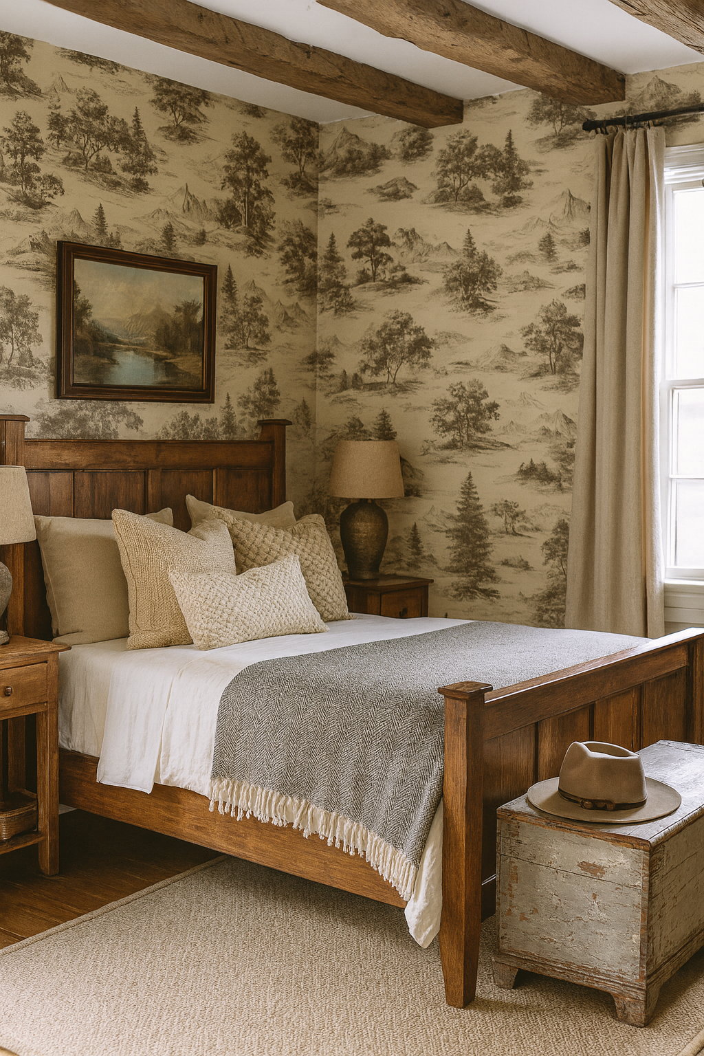 Toile terrain wallpaper featuring a landscape pattern, showcasing trees and mountains.
