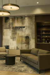 Abstract Ghost Grid Wallpaper with beige and gray tones and pattern.