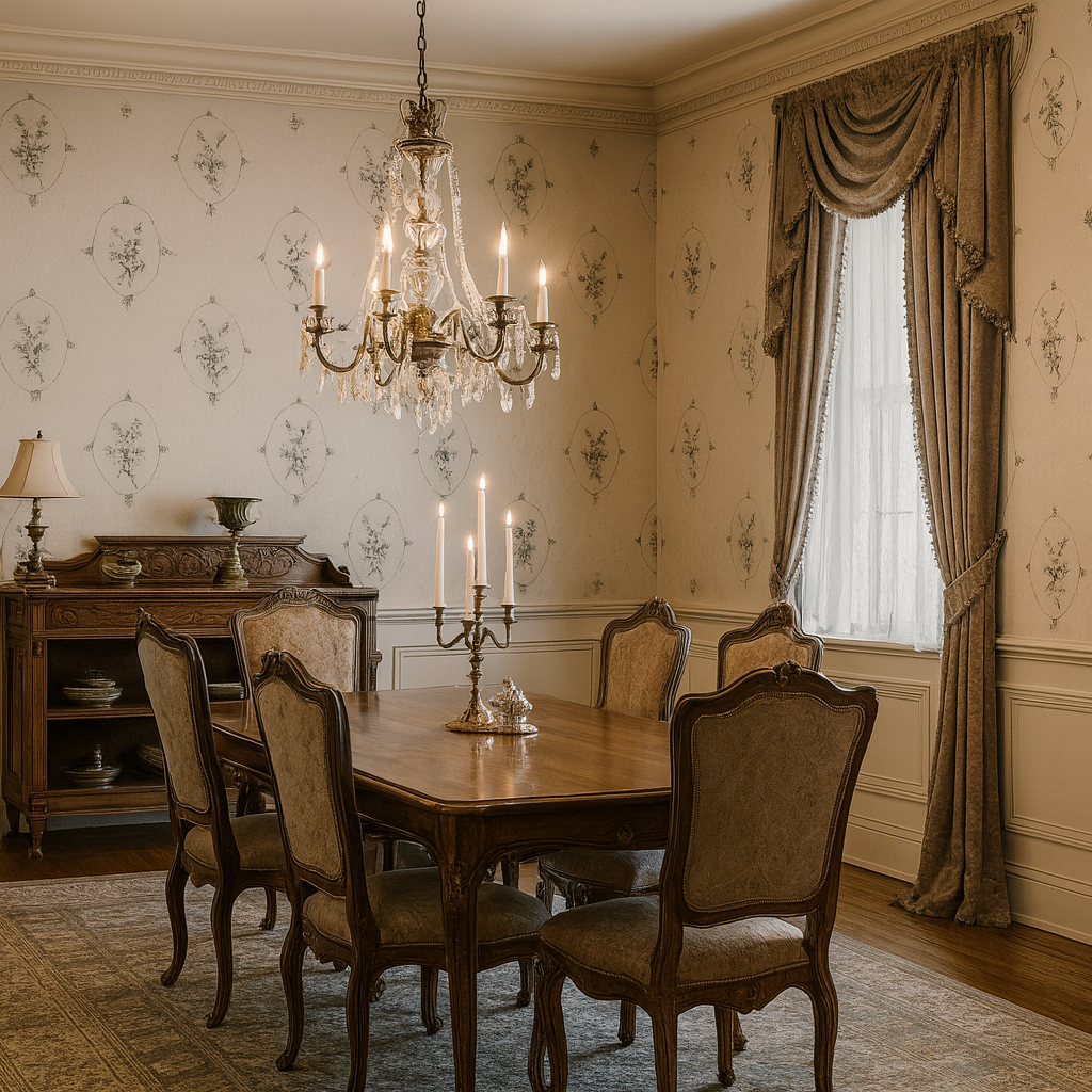 Botanica wallpaper with floral pattern on a beige background.
