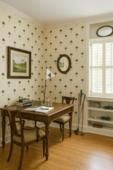 Carolina Palms Wallpaper with green palm tree pattern on a beige background.
