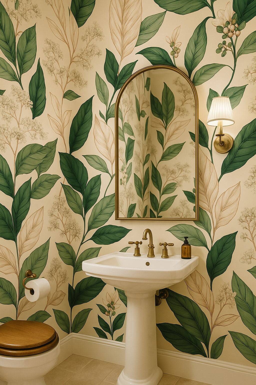 Floraform wallpaper featuring a green leafy pattern.
