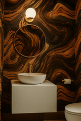 Espresso vein wallpaper with a swirling pattern, in dark browns and golds, textured style.