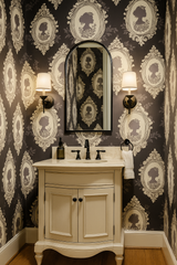 Cameo Crush wallpaper with silhouette cameo pattern over a dark grey background.
