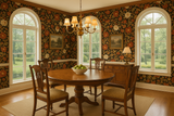 Cabin Rose Wallpaper, floral patterned wallpaper with roses and leaves.