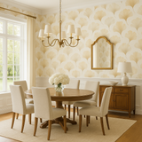 Golden ginkgo wallpaper with leaf pattern, against a soft cream backdrop.
