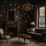 Shadow Rose Wallpaper with floral pattern on a dark backdrop.
