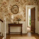 Floral pattern heirloom fade wallpaper with earthy tones and vintage aesthetic.
