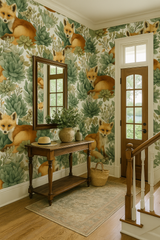 Succulent Scouts Wallpaper with fox pattern on a white background.
