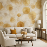 Sunspore Bloom Wallpaper with abstract floral pattern over watercolor background.
