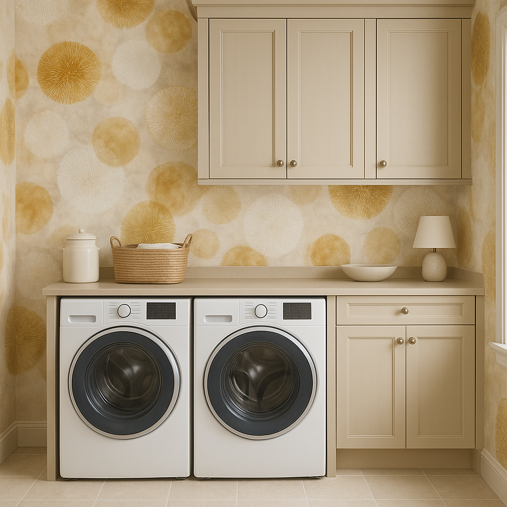 Patterned Sunspore Bloom Wallpaper with yellow and white sunburst design.
