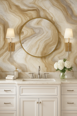Desert onyx vein wallpaper with beige and brown marbling.
