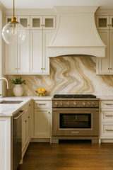 Desert Onyx Vein Wallpaper with brown and tan swirl pattern and stone-like texture.
