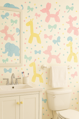 Balloon Menagerie Wallpaper with animal and bow pattern details.
