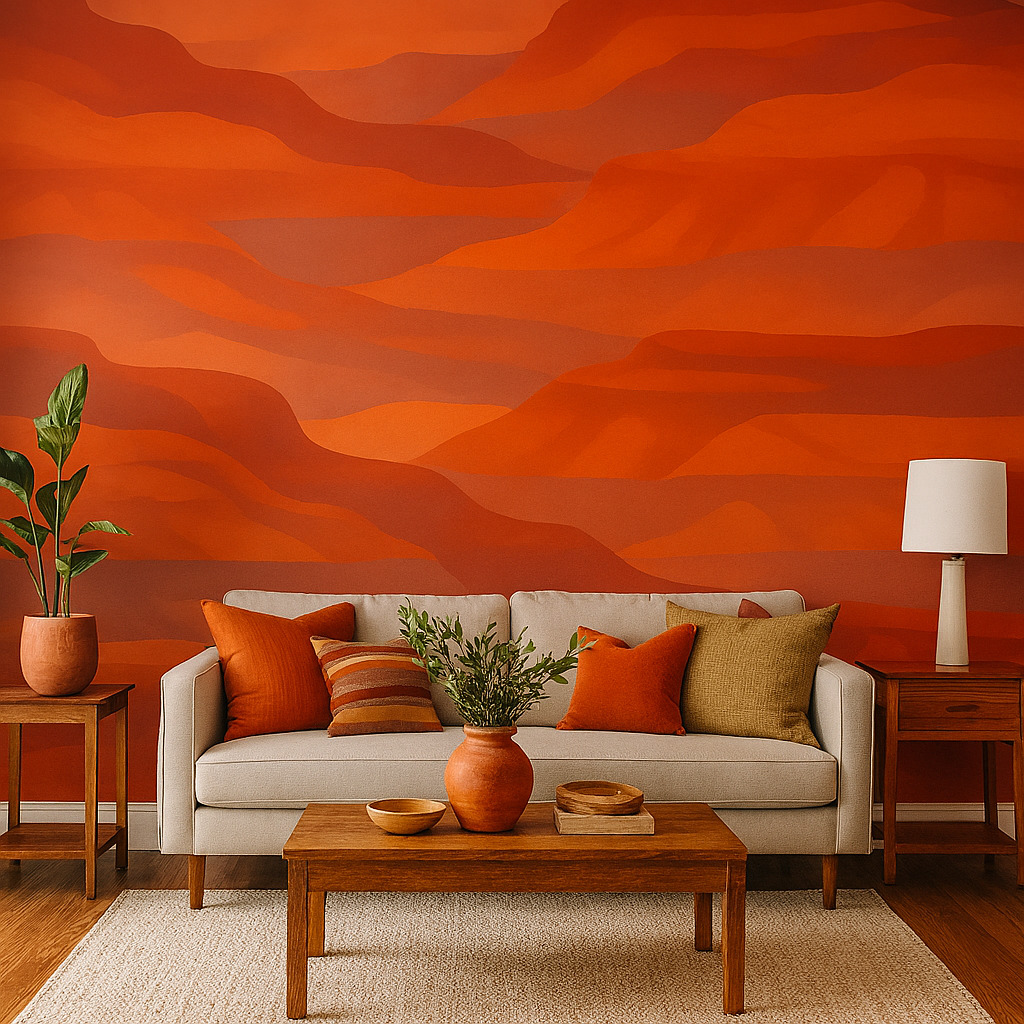 Abstract orange and gray wallpaper depicting canyons with layered color gradients.
