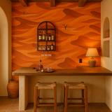 Ember Dunes Wallpaper with desert landscape pattern covering the wall.

