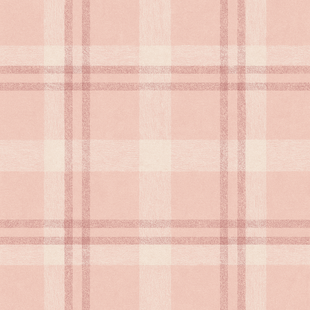 Blush plaid wallpaper with light pink accents and a subtle, woven texture.
