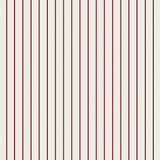 Oxblood stripe wallpaper with thin, vertical stripes against an off-white background.