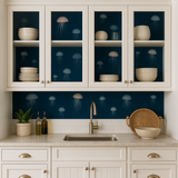 Moonlit Drifters Wallpaper with jellyfish pattern on dark blue background.
