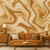Mocha and cream swirl wallpaper with flowing abstract patterns.
