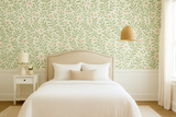 Botanical Reverie Wallpaper with a floral pattern, set in a bedroom.