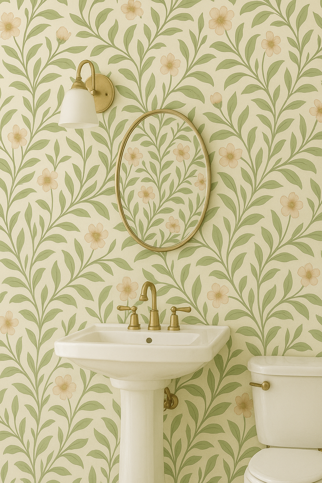 Botanical Reverie Wallpaper with a floral and leafy pattern on a neutral backdrop.
