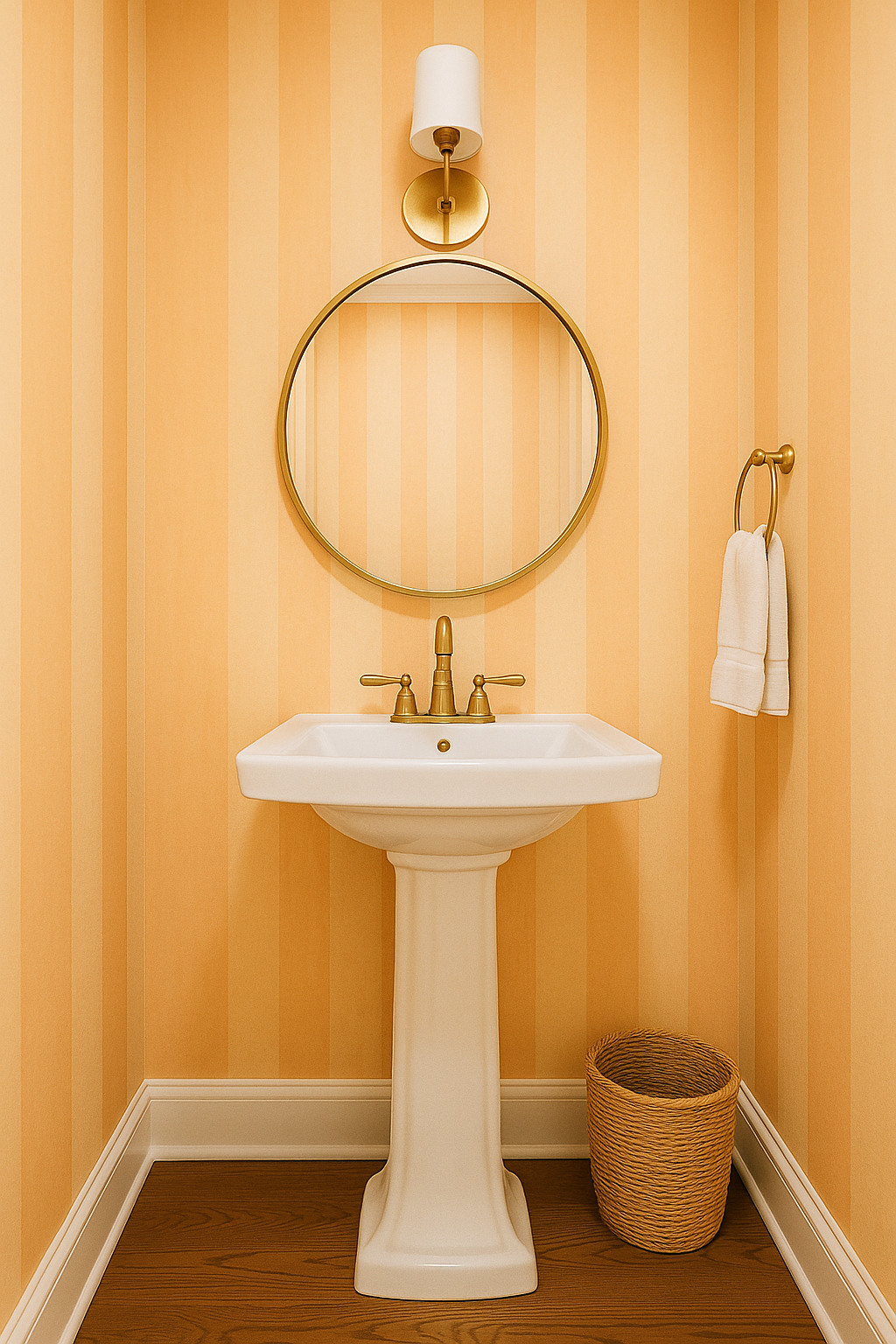 Peach blush plains wallpaper with a striped pattern and a warm, inviting texture.
