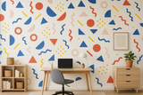 Modern Memphis Wallpaper with geometric pattern on a wall.