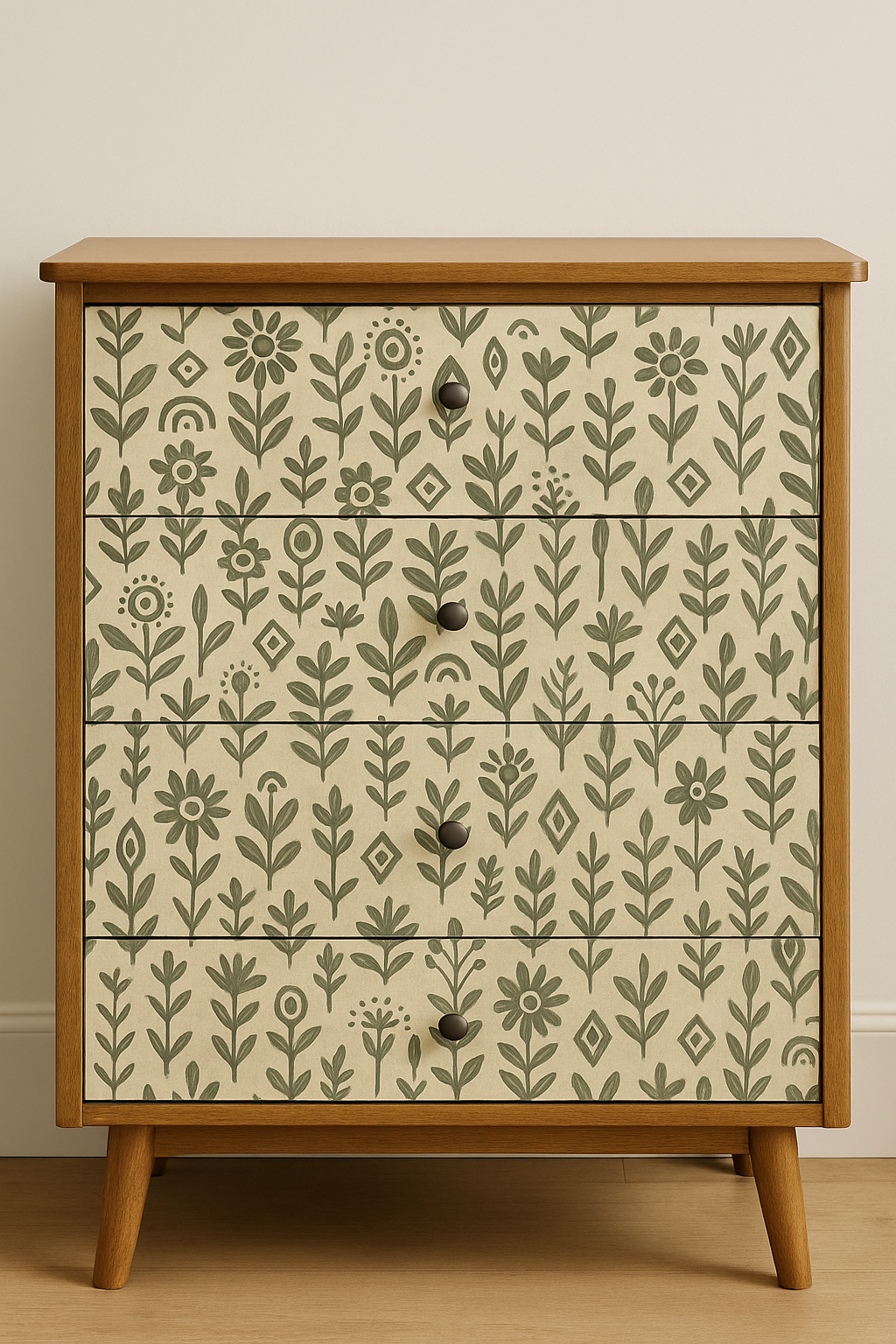 Patterned artisan ink wallpaper with floral and geometric designs.