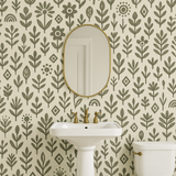 Botanical print wallpaper by RoomMates with a floral and geometric motif.