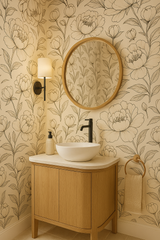 Floral Ink Bloom Wallpaper with sketched botanical pattern and neutral background.
