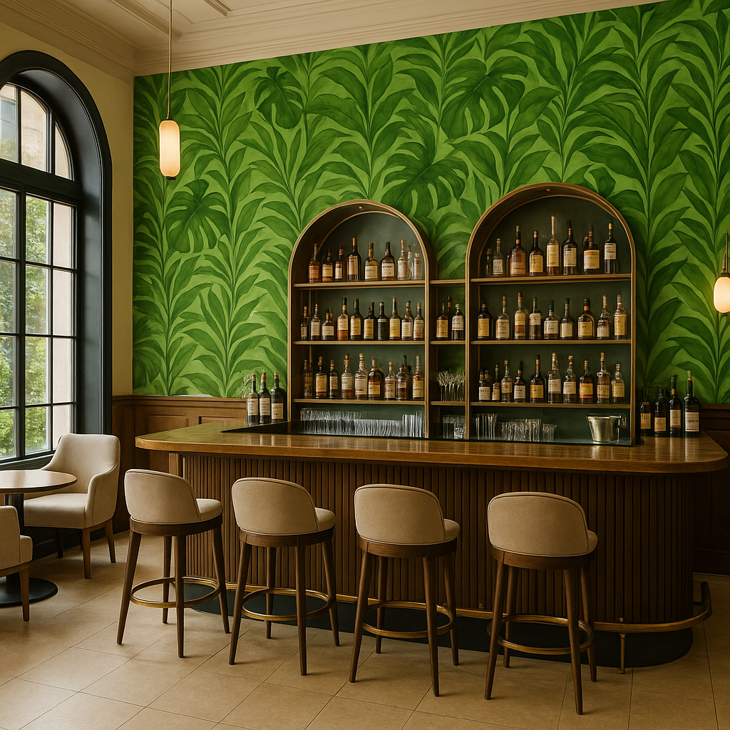 Green tropical leaf patterned wallpaper with vivid botanical design.