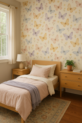 Butterfly garden wallpaper with colorful butterflies and floral design.
