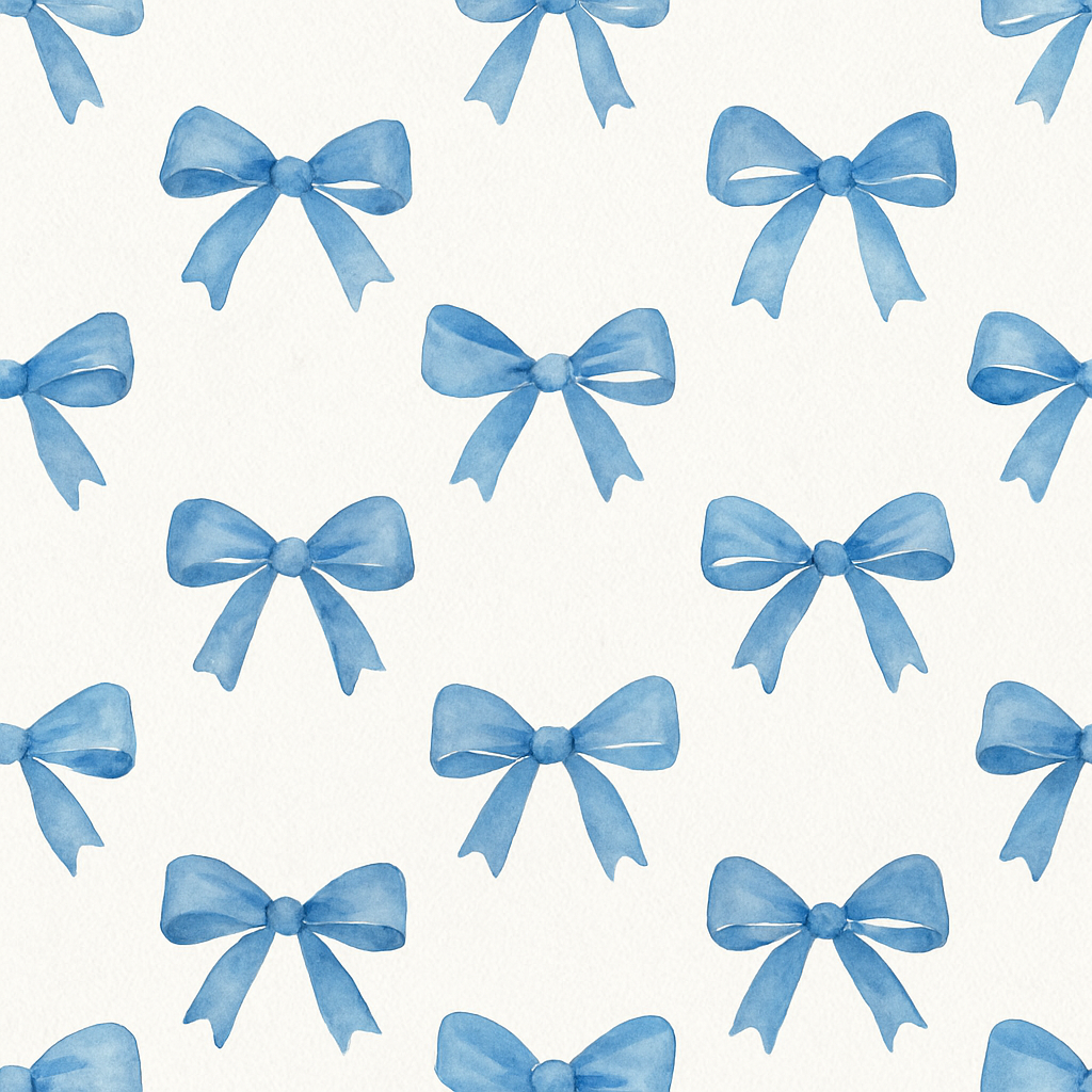 Bluebell Bows Wallpaper with blue bow pattern on a textured, light beige background.