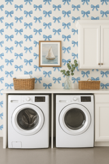 Bluebell Bows Wallpaper with a bow pattern on a white backdrop.
