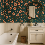 Midnight Sakura Wallpaper with a floral pattern on a dark green background.
