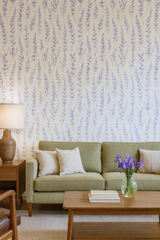 Floral lavender reverie wallpaper with a vertical pattern, covering the entire wall.
