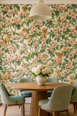 Blossom Scouts Wallpaper with a dog and floral pattern.
