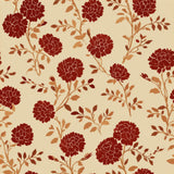 Floral carnations wallpaper in red and beige with branching stems and leaves.
