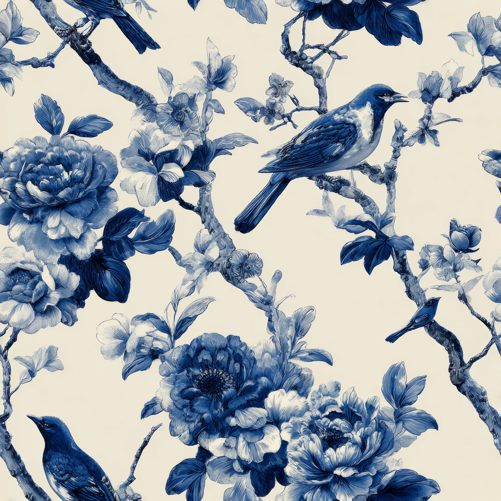 Cobalt Aviary Parlor Wallpaper