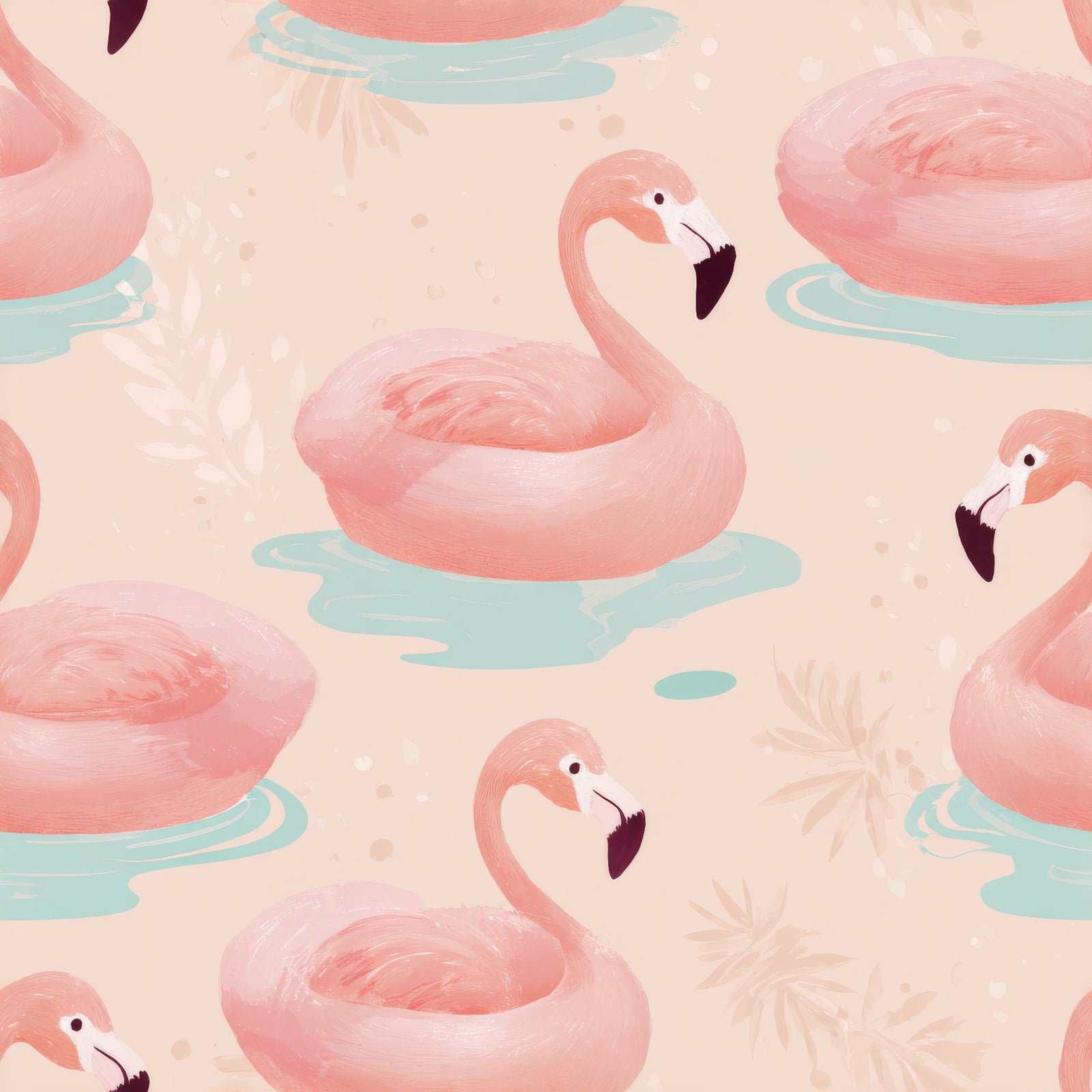 Patterned coral flamingo wallpaper with tropical foliage accents.