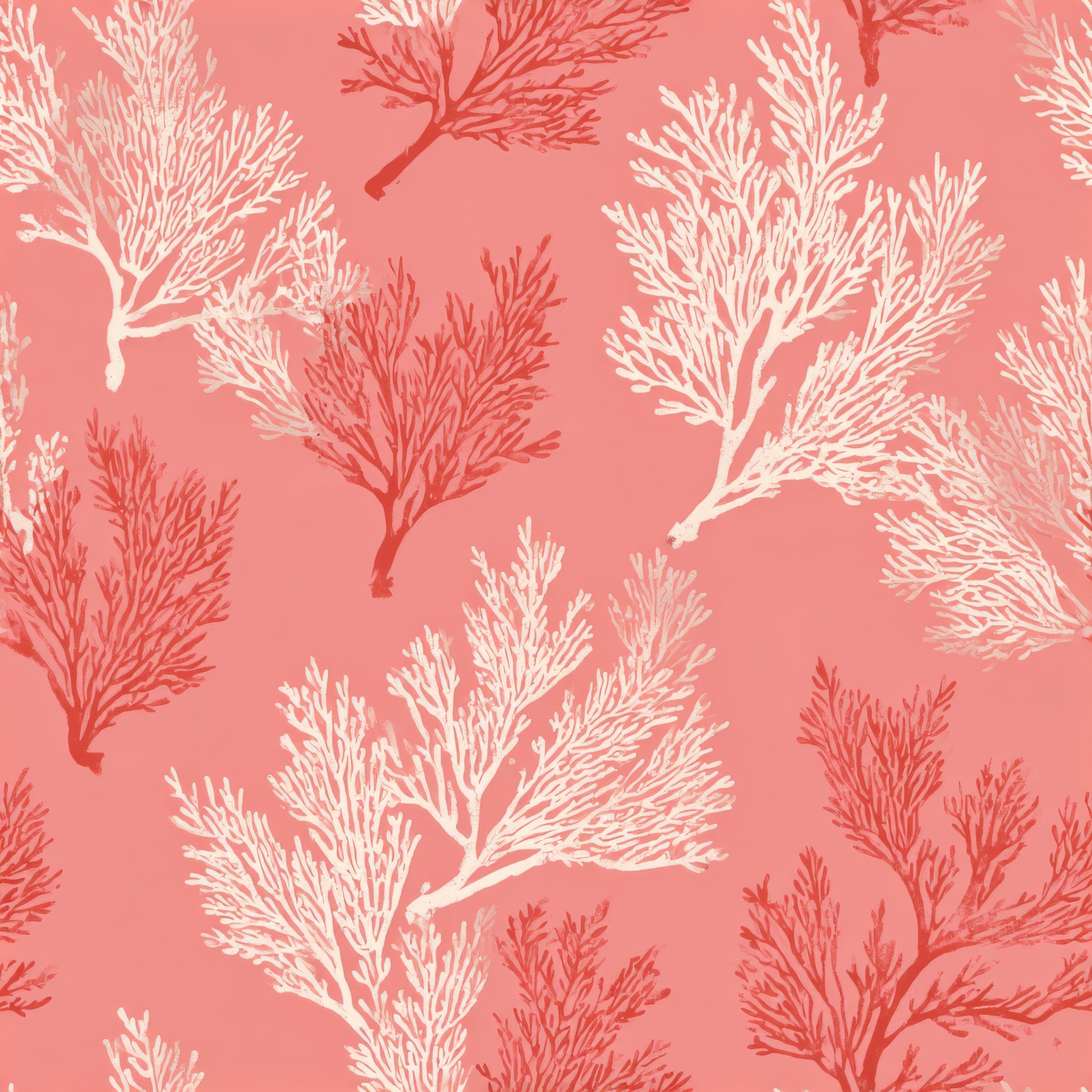 Coraline Shoals wallpaper with coral and branch pattern on a peach background.