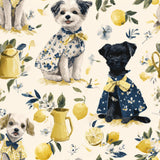 Cottage Lemondrop Pups Wallpaper with dog and lemon pattern.