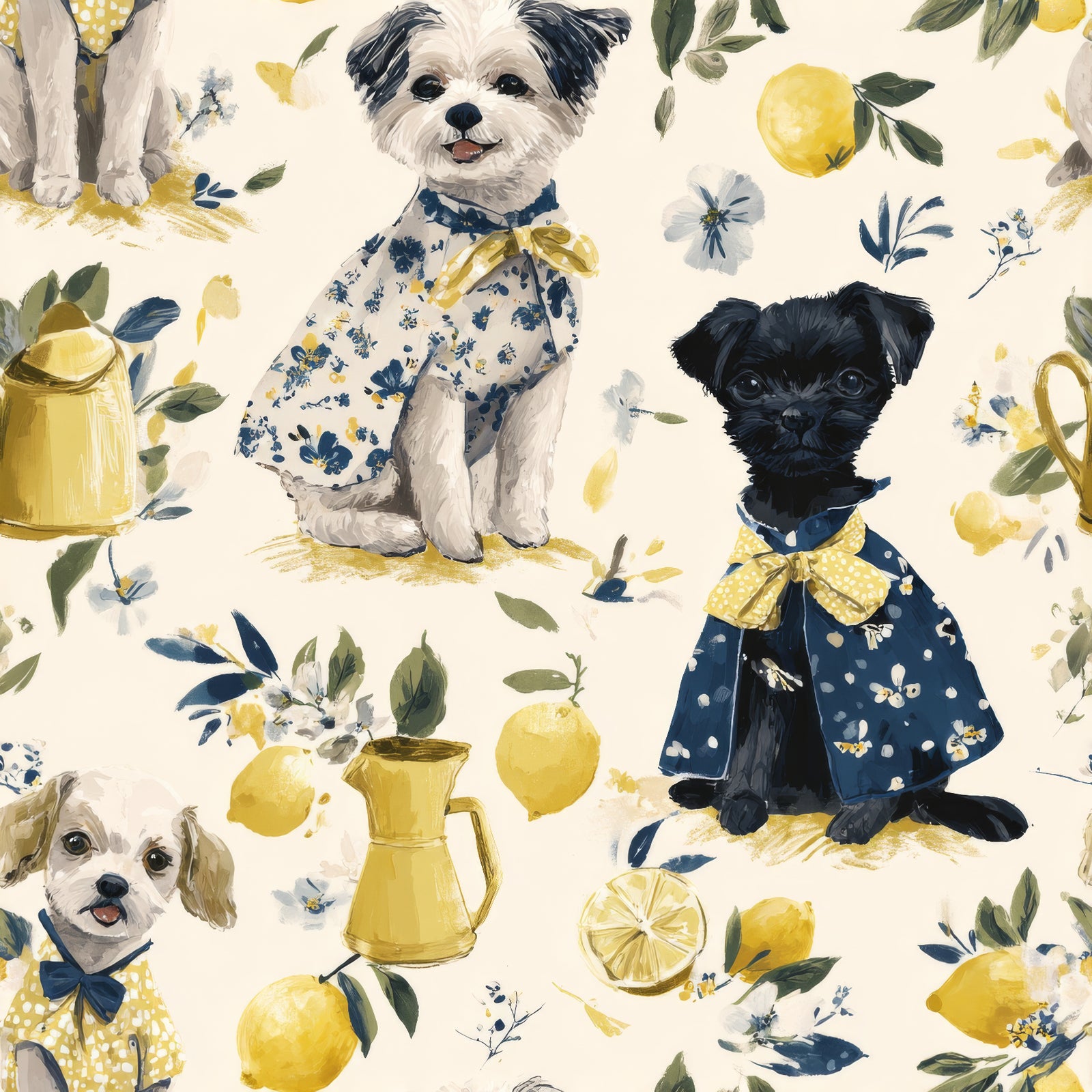 Cottage Lemondrop Pups Wallpaper with dog and lemon pattern.