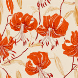 Floral Ember Tilly Wallpaper with orange tiger lily pattern.