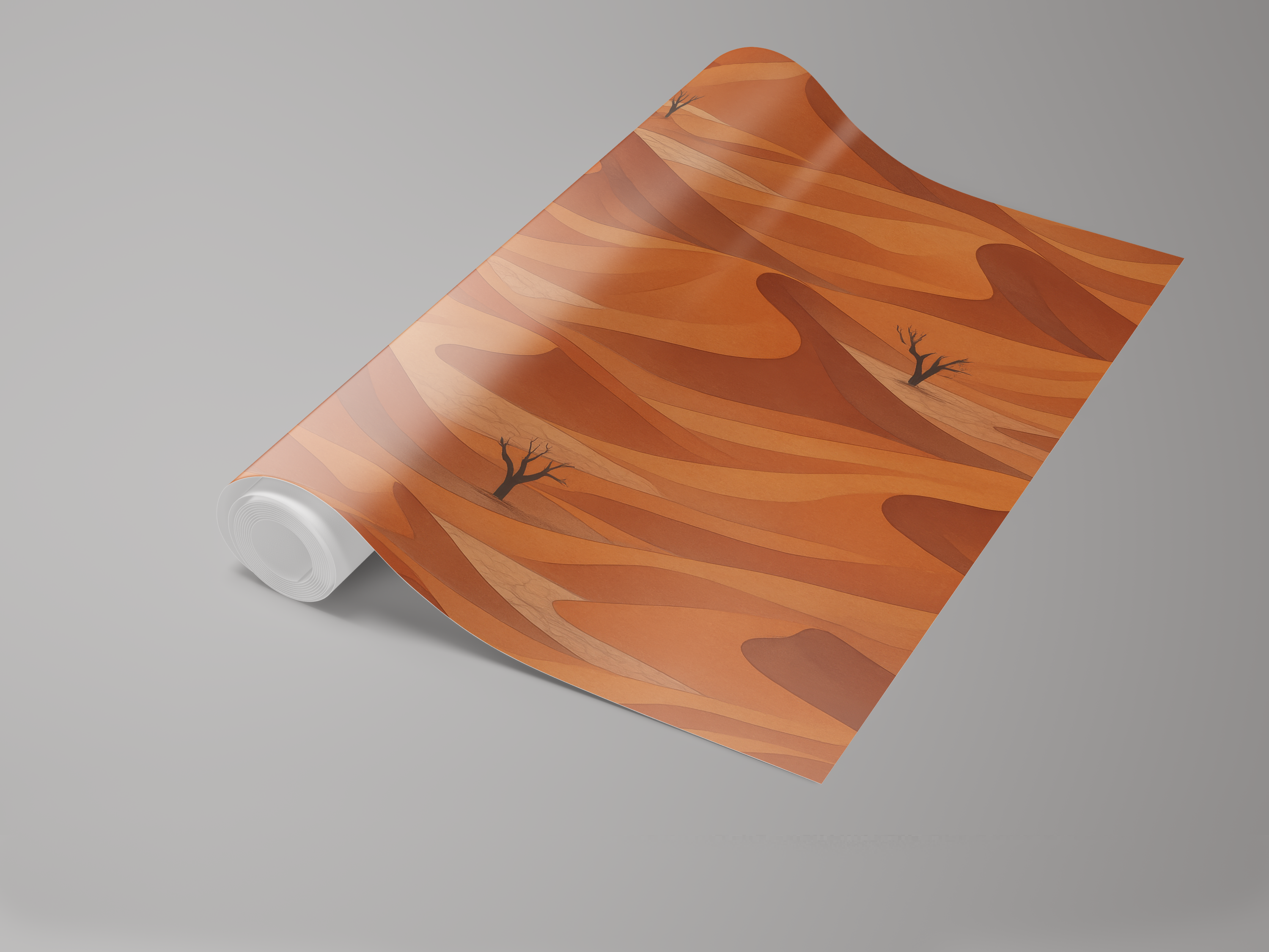Orange desert landscape wallpaper with trees pattern by Ember Dunes.