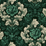 Emerald acanthus court wallpaper with floral damask pattern.
