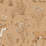 Sketch wallpaper with a fawn and flora pattern.