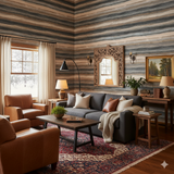 Horizon pattern wallpaper with horizontal stripes in neutral tones.
