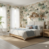Lotus Crown Wallpaper with crane and lotus pattern, textured finish.
