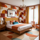 Solara wallpaper with retro geometric pattern, featuring shades of orange, brown and beige.